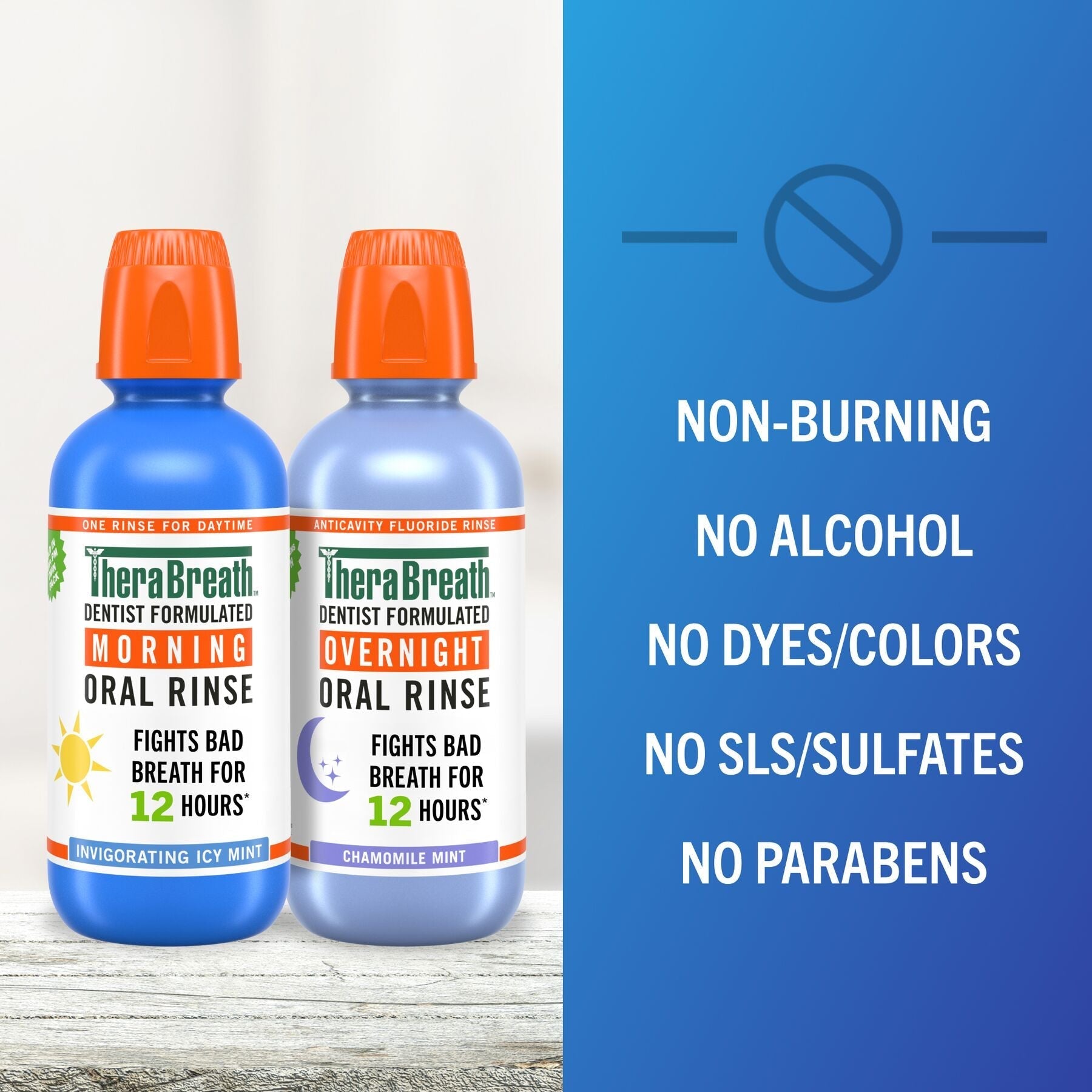 TheraBreath AM + PM Mouthwash Bundle, Morning & Overnight Rinses, 16 fl oz, 2-Pack (6UVK)