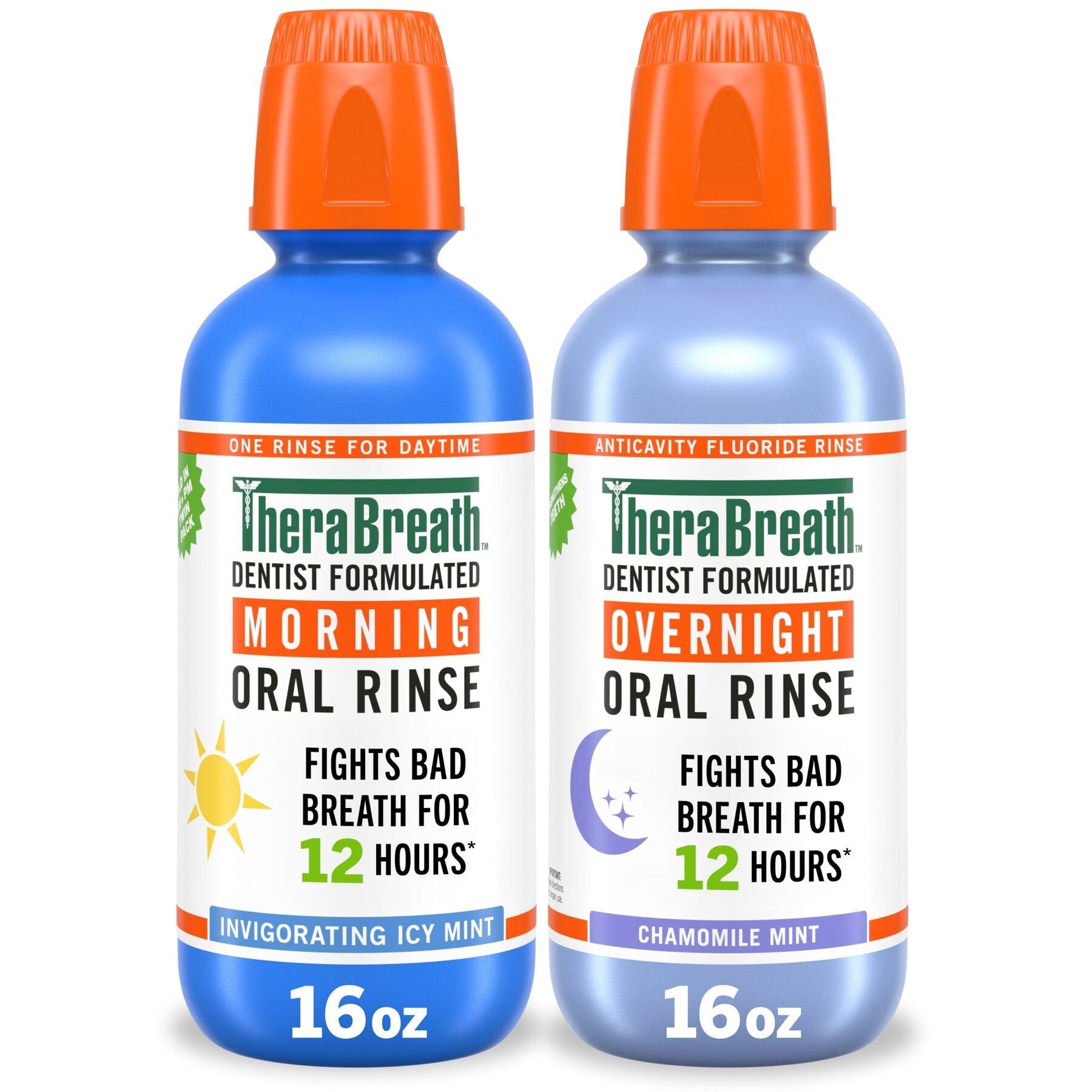 TheraBreath AM + PM Mouthwash Bundle, Morning & Overnight Rinses, 16 fl oz, 2-Pack (6UVK)