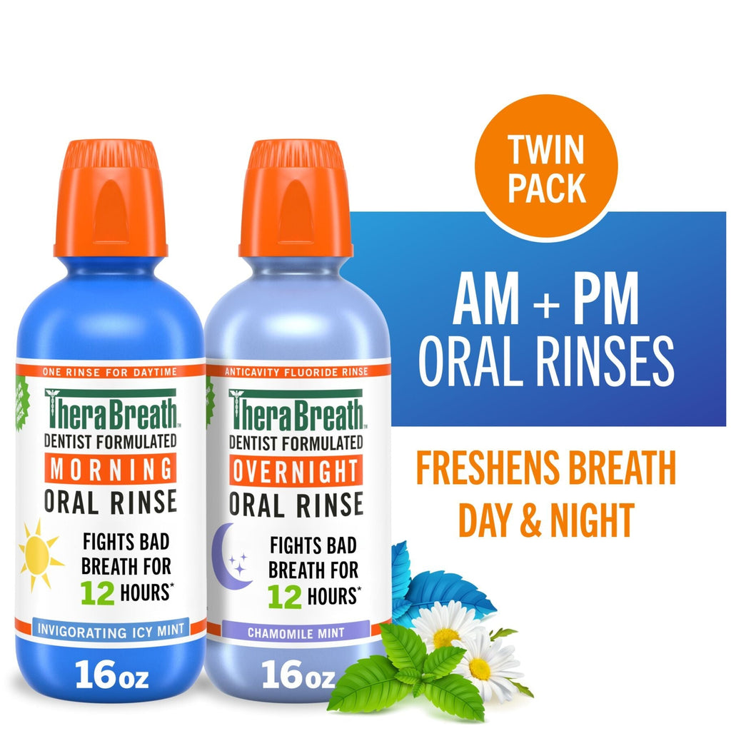 TheraBreath AM + PM Mouthwash Bundle, Morning & Overnight Rinses, 16 fl oz, 2-Pack (6UVK)