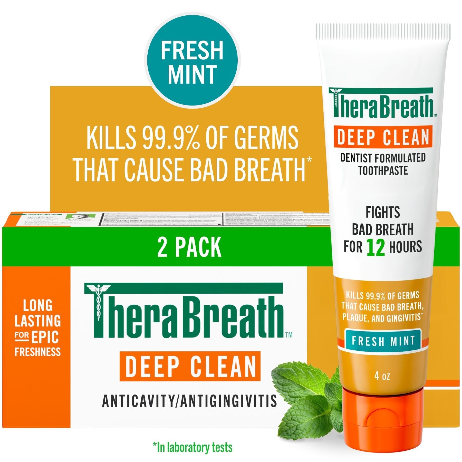 TheraBreath Deep Clean Toothpaste, Helps Fight Bad Breath, Fresh Mint (NRCX)