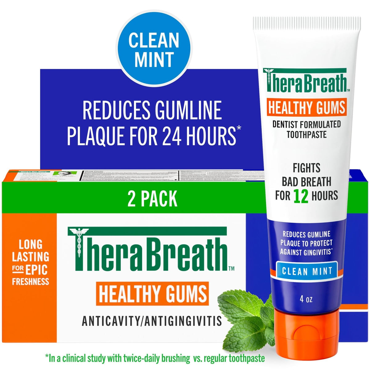 TheraBreath Healthy Gums Toothpaste, Helps Fight Gingivitis, Clean Mint (JH7Z)
