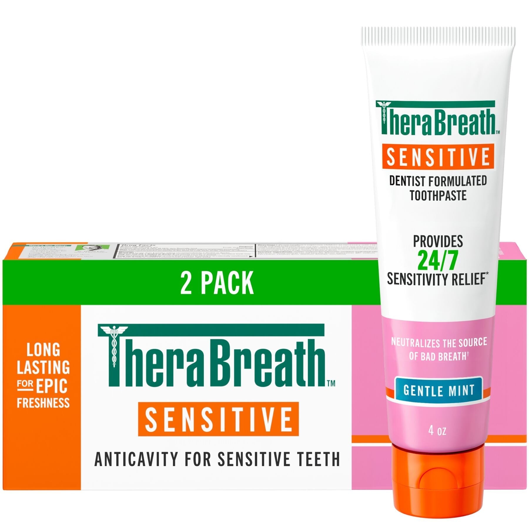 TheraBreath Sensitive Toothpaste, 24/7 Sensitivity Relief (1), With Fluoride for Anticavity Protection, Gentle Mint, 4 Oz (JJDJ)