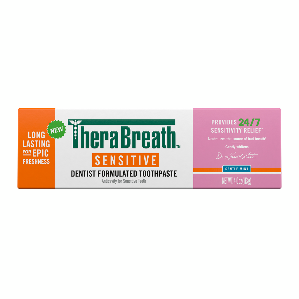 TheraBreath Sensitive Toothpaste, 24/7 Sensitivity Relief (1), With Fluoride for Anticavity Protection, Gentle Mint, 4 Oz (JJDJ)