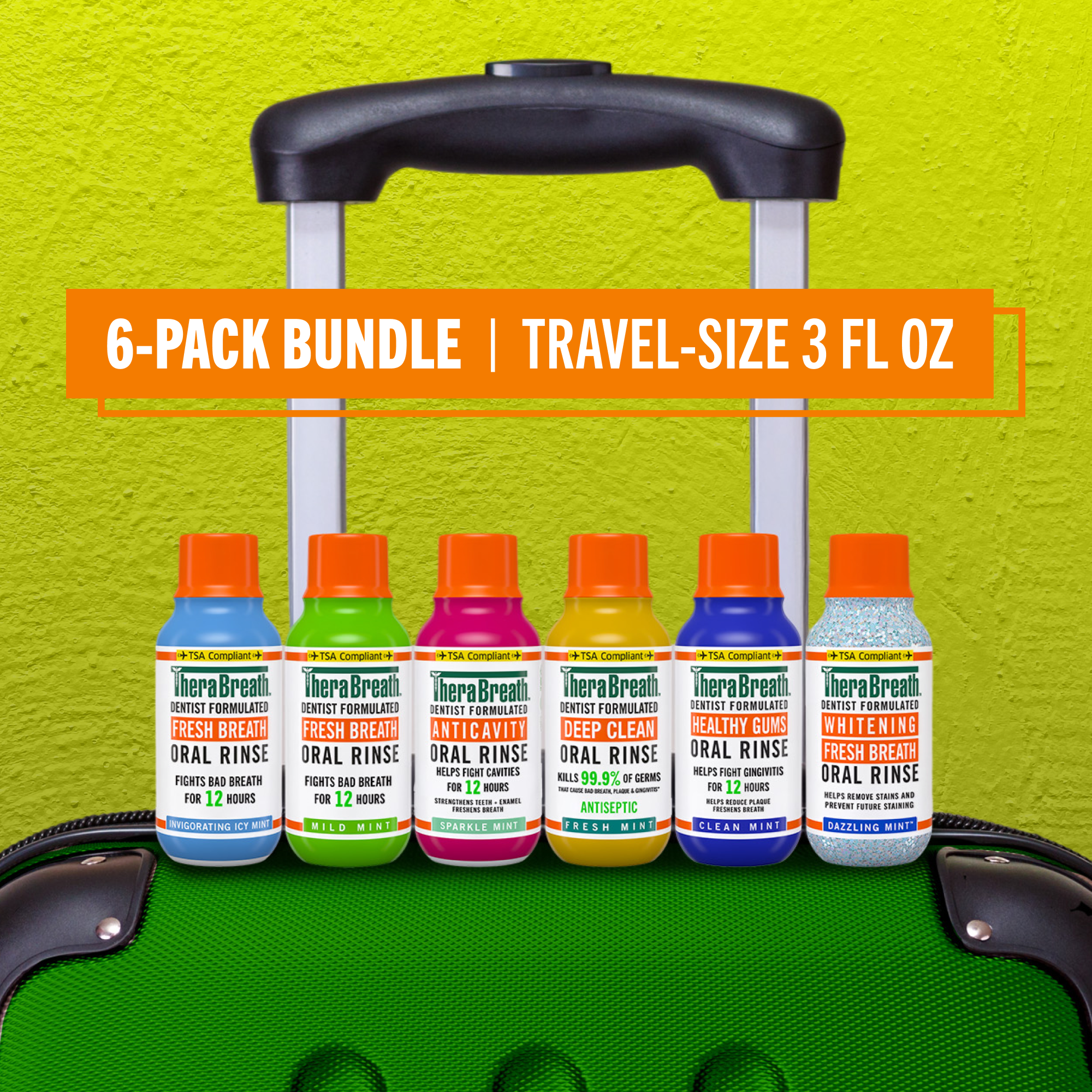 Travel-Size Mouthwash - TheraBreath Variety 6-Pack Bundle (6WUM)