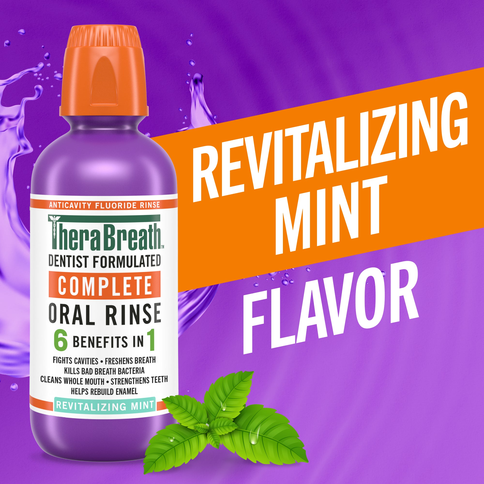 TheraBreath Complete Mouthwash, 6-in-1 Beneﬁts, Alcohol-Free, Revitalizing Mint (FI10)