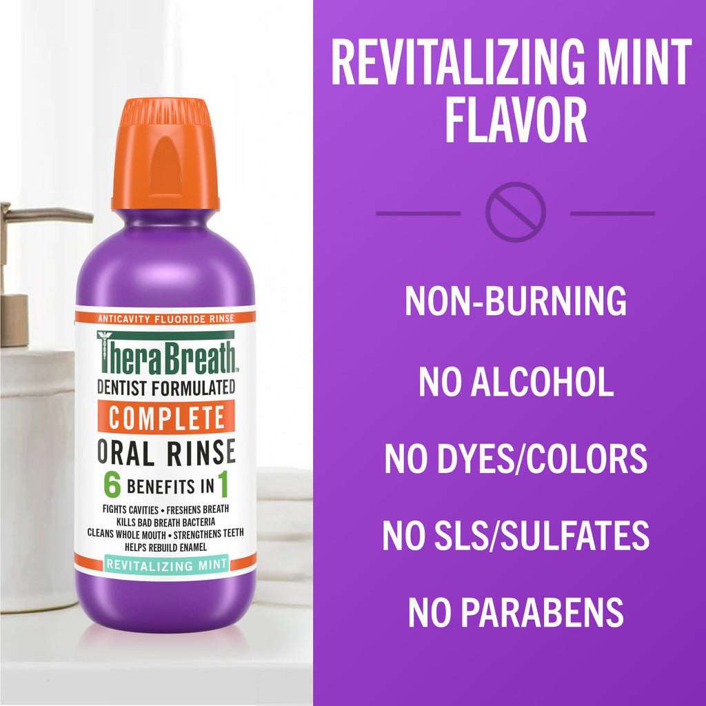TheraBreath Complete Mouthwash, 6-in-1 Beneﬁts, Alcohol-Free, Revitalizing Mint (FI10)