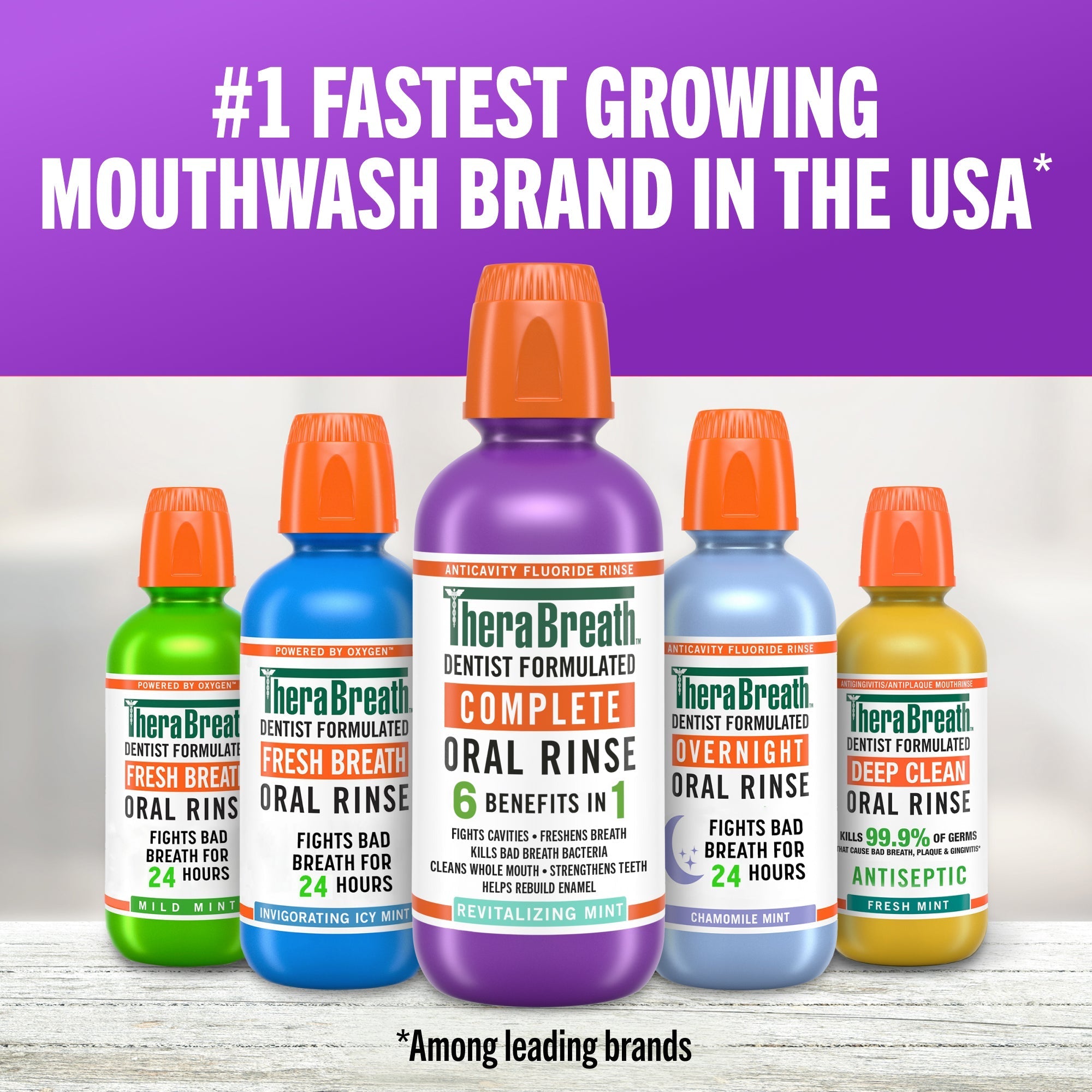 TheraBreath Complete Mouthwash, 6-in-1 Beneﬁts, Alcohol-Free, Revitalizing Mint (FI10)
