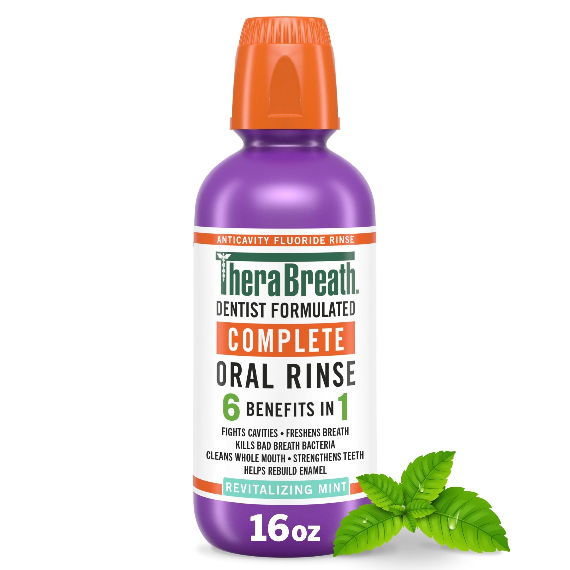 TheraBreath Complete Mouthwash, 6-in-1 Beneﬁts, Alcohol-Free, Revitalizing Mint (FI10)