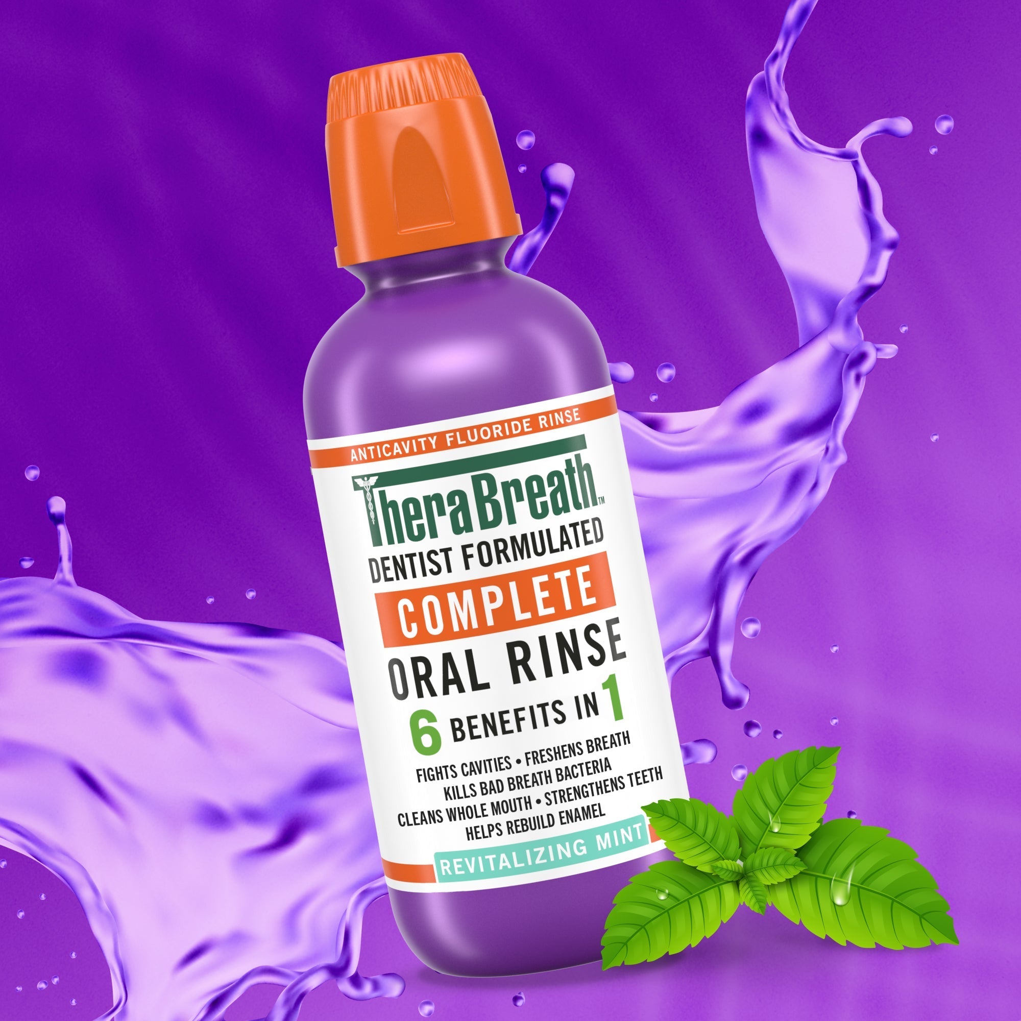 TheraBreath Complete Mouthwash, 6-in-1 Beneﬁts, Alcohol-Free, Revitalizing Mint (FI10)