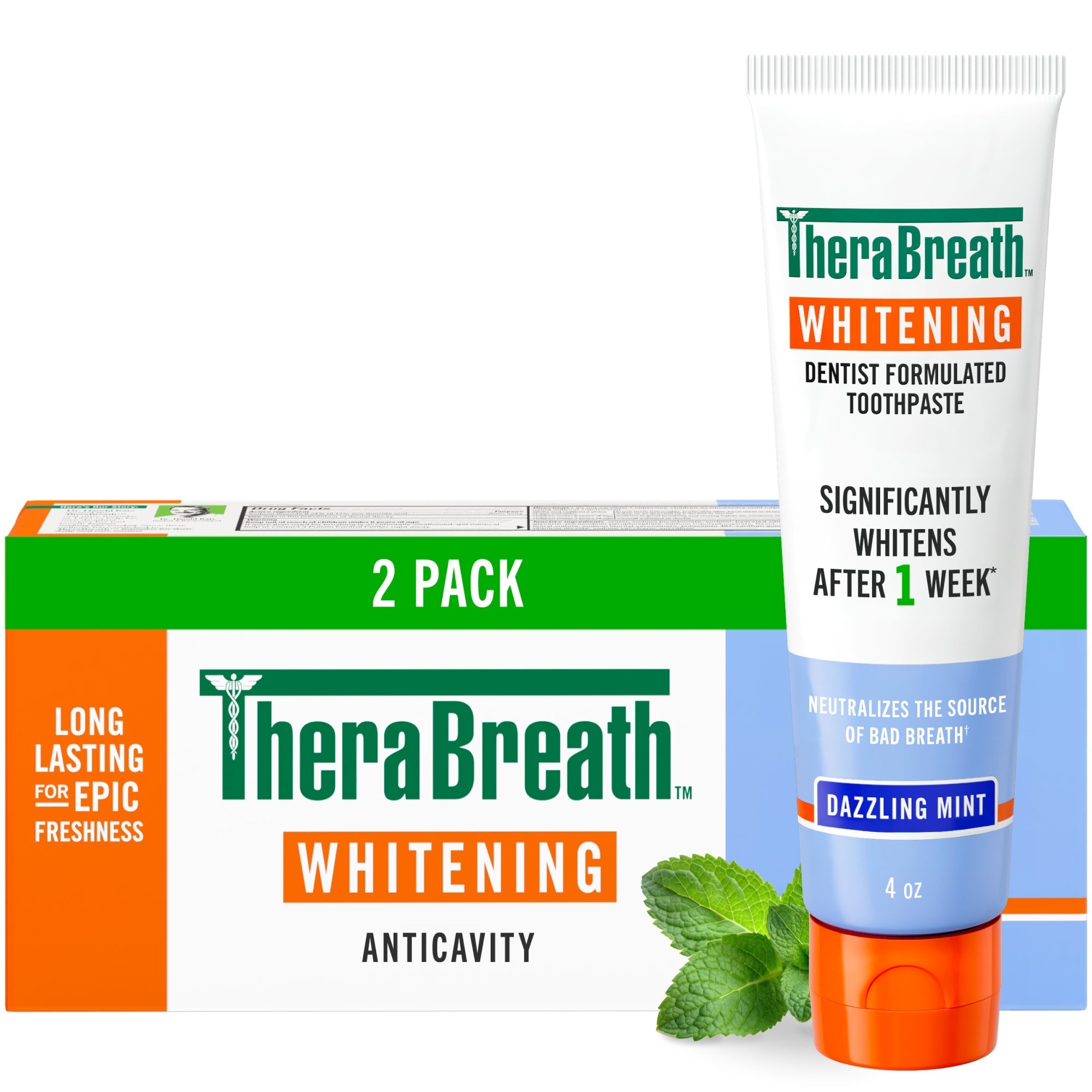 TheraBreath Whitening Toothpaste, Peroxide-Free & Anticavity, Dazzling Mint (LGHF)
